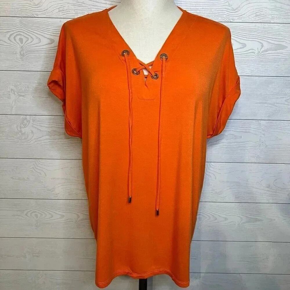 Calvin Klein orange laced short sleeve tunic Size Large